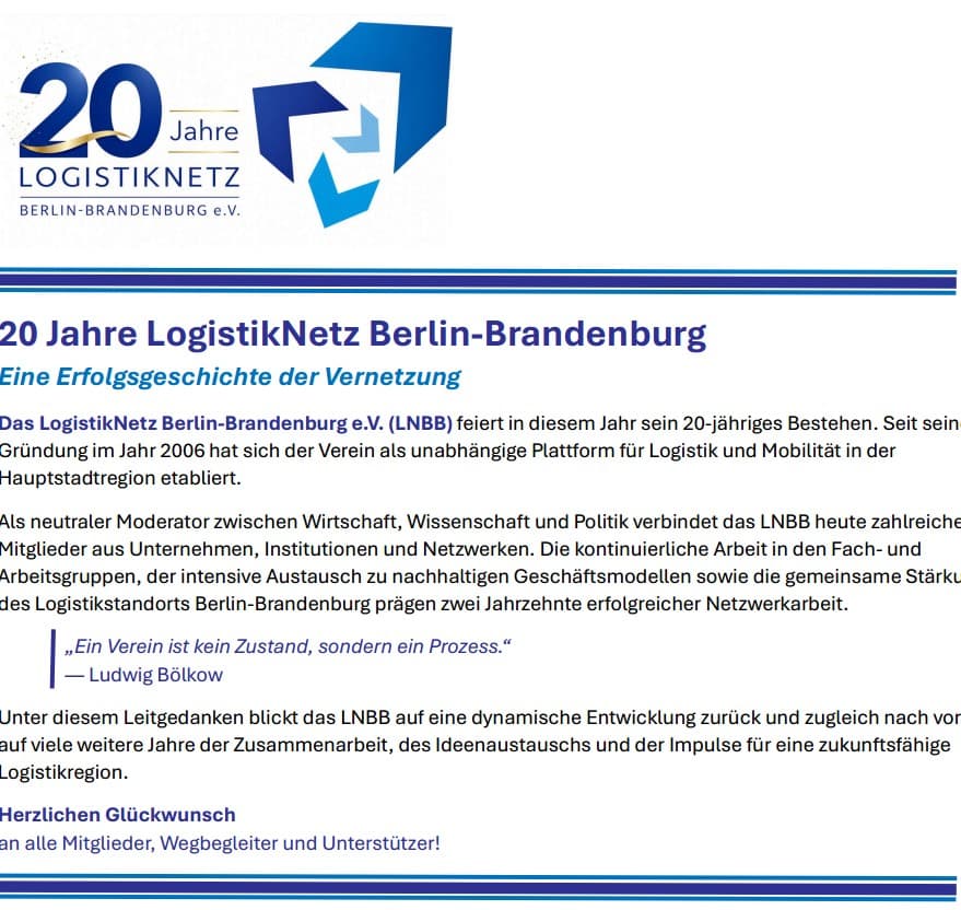 20 Jahre LogistikNetz Berlin-Brandenburg